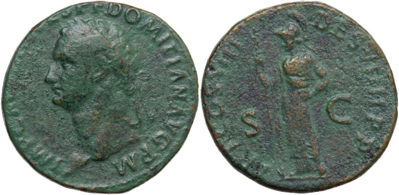 Domitian (81-96). Sestertius, Rome mint, 81 AD. Obv. Head of Domitian, laureate,...