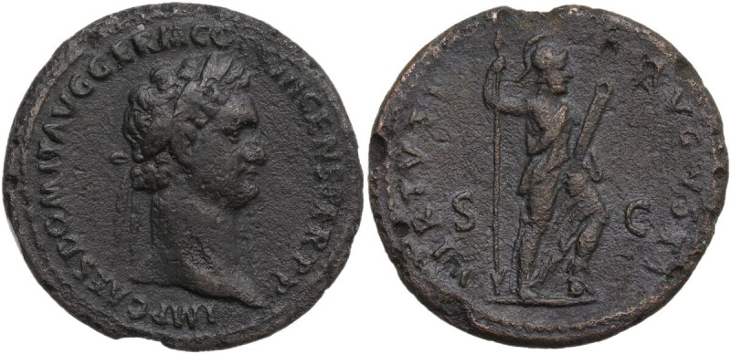 Domitian (81-96). AE As, 90-91. Obv. IMP CAES DOMIT AVG GERM COS XII CENS PER PP...