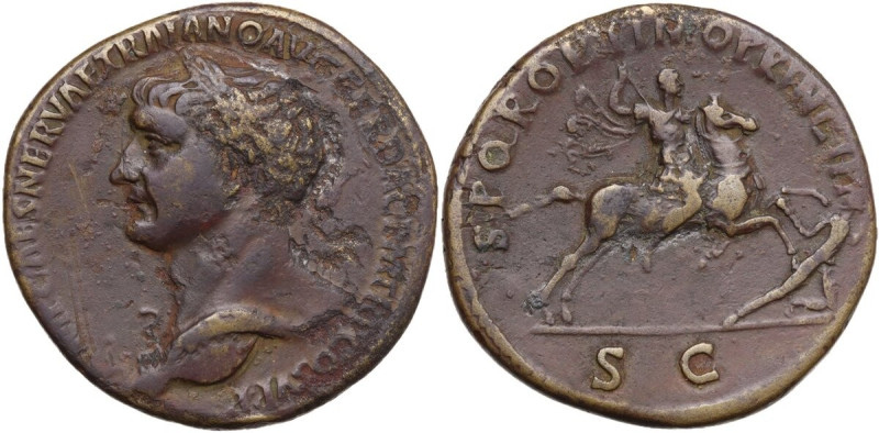 Trajan (98-117). AE Sestertius, 103-111. Obv. Bust left, laureate, draped on lef...