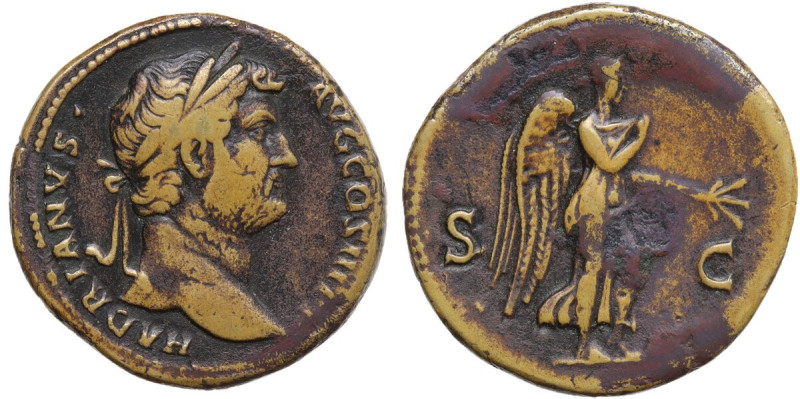 Hadrian (117-138). AE Sestertius, 136 AD. Obv. Head of Hadrian, laureate, right....