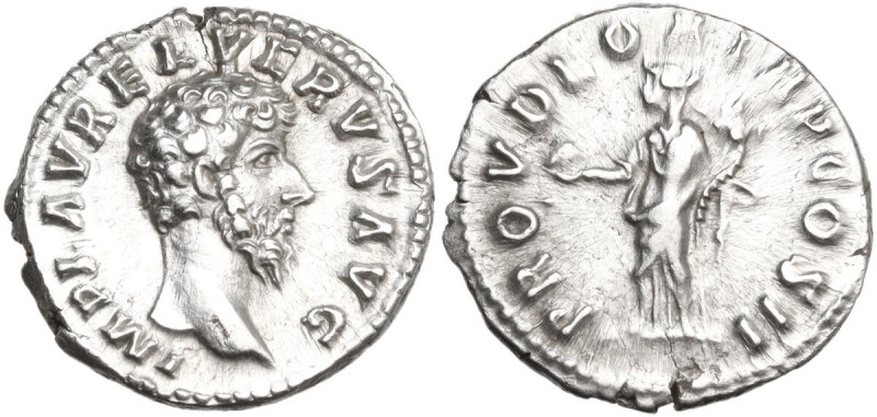 Lucius Verus (161-169). AR Denarius, 161 AD. Obv. Head of Lucius Verus, bare, ri...