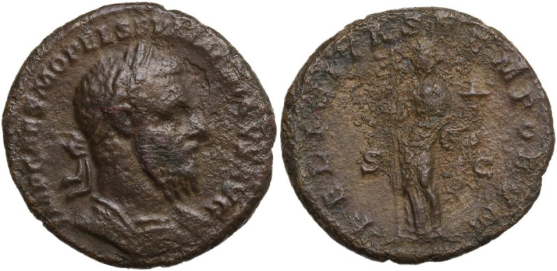 Macrinus (217-218). AE As. Obv. IMP CAES M OPEL SEV MACRINVS AVG. Bust of Macrin...