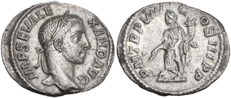 Severus Alexander (222-235). AR Denarius, 226 AD. Obv. Laureate and draped bust ...