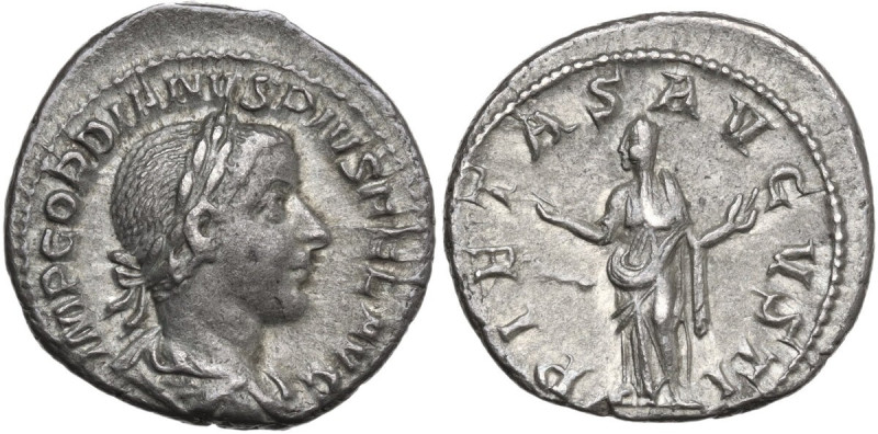 Gordian III (238-244). AR Denarius, 241 AD. Obv. Bust of Gordian III, laureate, ...