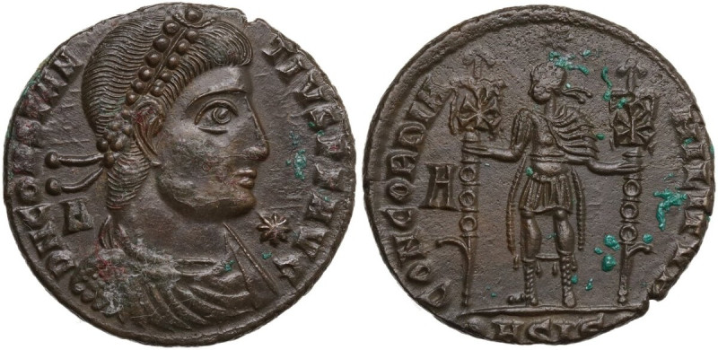 Constantius II (337-361). Small AE2, Siscia mint, 350 AD. Obv. D N CONSTAN-TIVS ...