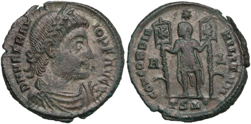 Vetranio (350 AD). Large AE2, Thessalonica mint. Obv. Bust of Vetranio, pearl-di...