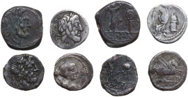 The Roman Republic. Multiple lot of four (4) coins: 3 Quinarii (one fourrée) and a Victoriatus. AR/AE.