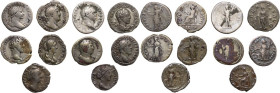 The Roman Empire. Lot of 10 unclassified AR denarii; including: Trajan, Marcus Aurelius, Faustina I, Hadrian, Antoninus Pius, Crispina, Titus. AR. Abo...