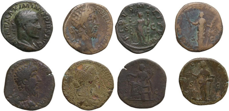 The Roman Empire. Lot of 4 unclassified AE Sestertii; including: Commodus and Ma...