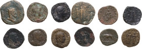 The Roman Empire. Lot of 6 unclassified AE denominations; including: double sestertius of Postumus and Sestertii of Philip I, Philip II, Trajan Decius...