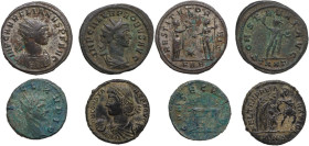 The Roman Empire. Lot of 4 unclassified denominations: including: (1) AR Antoninianus of Aurelian, (1) BI Antoninianus of Probus and (2) AE coins of C...