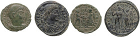 The Roman Empire. Lot of 2 unclassified AE denominations; including: Constantius II and Magnentius. AE. VF.