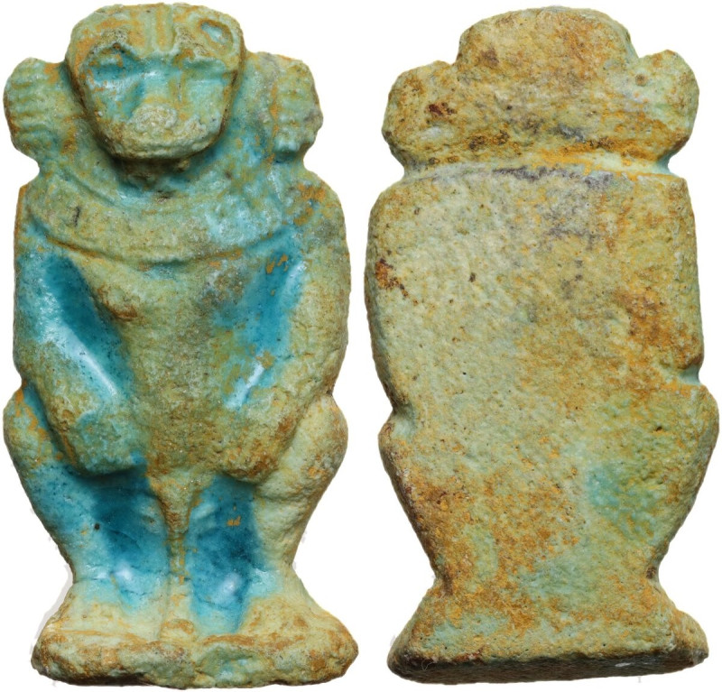 Thot-Baboon faience amulet. Egyptian Kingdom. Late Period, second half on 1st mi...