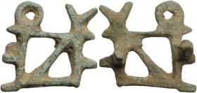 Bronze branding stamp with monogram. Late Roman to Byzantine. 30x30 mm.