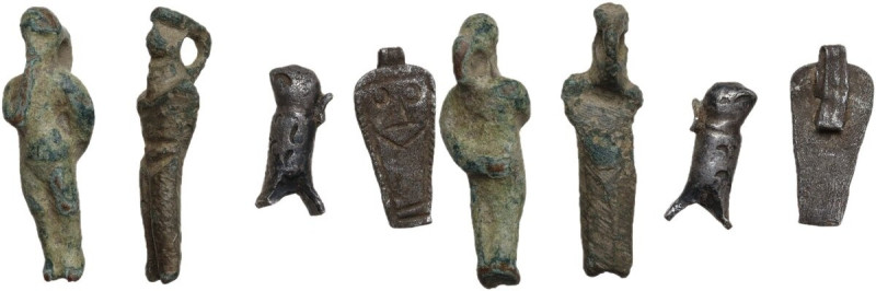 Lot of four (4) small pendants; including two (2) bronze human figurines, one (1...