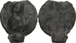 Bronze decorative element with Virgin Mary. Byzantine period. 35 x 32 mm.