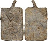 Lead pendant with the depiction of a saint. Byzantine. 41x22 mm, with the original loop.
