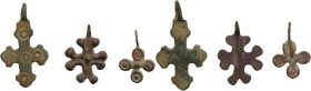 Lot of three (3) bronze cross pendants. Byzantine. 36, 23, and 26 mm with original loops.