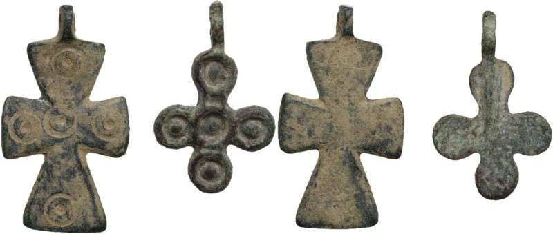 Lot of two (2) bronze cross pendants with the original loop. Byzantine.