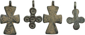 Lot of two (2) bronze cross pendants with the original loop. Byzantine.