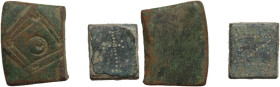 Lot of two (2) bronze weights with engraving. Byzantine or Islamic.