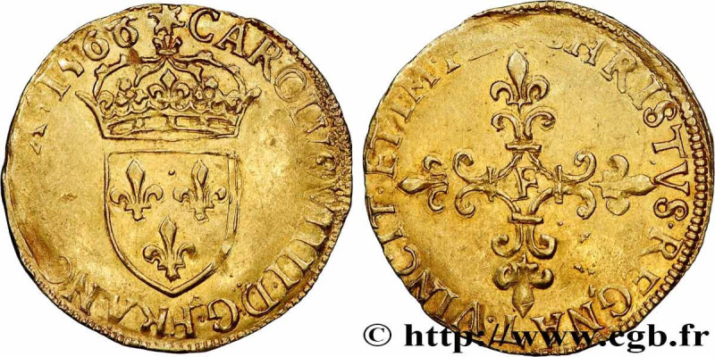 CHARLES IX
Type : Écu d'or au soleil, 1er type 
Date : 1566 
Mint name / Town : ...