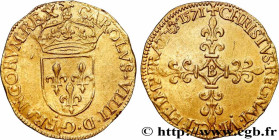 CHARLES IX
Type : Écu d'or au soleil, 1er type 
Date : 1571 
Mint name / Town : Rouen 
Quantity minted : 1974 
Metal : gold 
Millesimal fineness : 958...