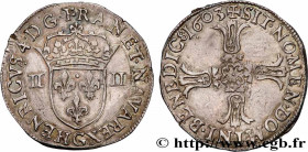 HENRY IV
Type : Quart d'écu, croix bâtonnée et fleurdelisée de face 
Date : 1603 
Mint name / Town : Poitiers 
Quantity minted : 17221 
Metal : silver...