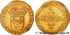 LOUIS XIII
Type : Écu d'or au soleil, 1er type 
Date : 1637 
Mint name / Town : Rouen 
Quantity minted : 118200 
Metal : gold 
Millesimal fineness : 9...