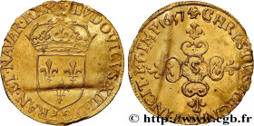LOUIS XIII
Type : Écu d'or au soleil, 1er type 
Date : 1637 
Mint name / Town : Troyes 
Quantity minted : 71749 
Metal : gold 
Millesimal fineness : 9...