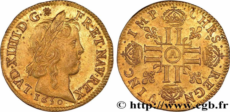 LOUIS XIV "THE SUN KING"
Type : Louis d'or à la mèche longue 
Date : 1650 
Mint ...