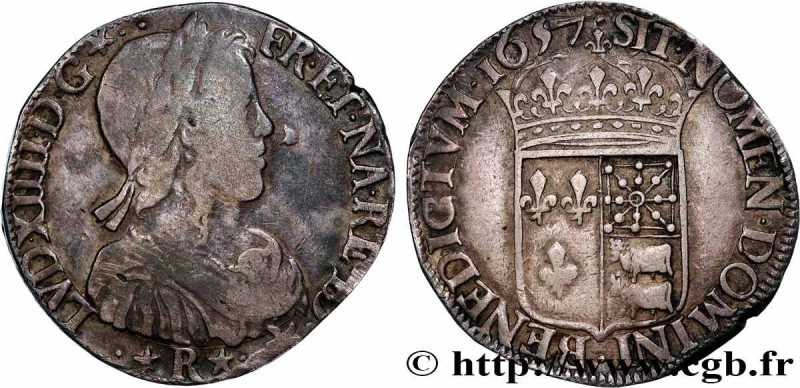 LOUIS XIV "THE SUN KING"
Type : Demi-écu à la mèche longue de Béarn 
Date : 1657...