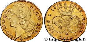 LOUIS XV THE BELOVED
Type : Double louis dit "au bandeau" 
Date : 1774 
Mint name / Town : Toulouse 
Quantity minted : 6986 
Metal : gold 
Millesimal ...