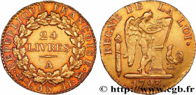 THE CONVENTION
Type : 24 livres dit "au génie" 
Date : 1793 
Mint name / Town : Paris 
Metal : gold 
Millesimal fineness : 917  ‰
Diameter : 23  mm
Or...
