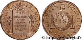 THE CONVENTION
Type : Essai de la pièce de un sol dite "à la table de Loi" 
Date : 1793 
Mint name / Town : Paris 
Metal : bell metal 
Diameter : 29  ...