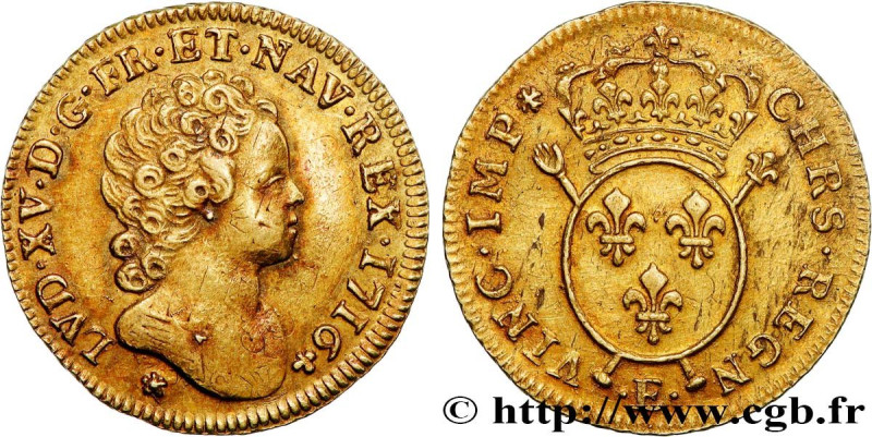 LOUIS XV THE BELOVED
Type : Louis d'or aux insignes, 2e type 
Date : 1716 
Mint ...