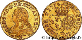 LOUIS XV THE BELOVED
Type : Louis d'or dit "aux lunettes" 
Date : 1734 
Mint name / Town : Tours 
Quantity minted : 19981 
Metal : gold 
Millesimal fi...