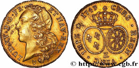 LOUIS XV THE BELOVED
Type : Double louis dit "au bandeau" 
Date : 1743 
Mint name / Town : Tours 
Quantity minted : 4683 
Metal : gold 
Millesimal fin...