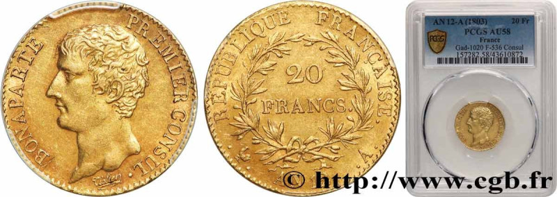 CONSULATE
Type : 20 francs or Bonaparte Premier Consul 
Date : An 12 (1803-1804)...