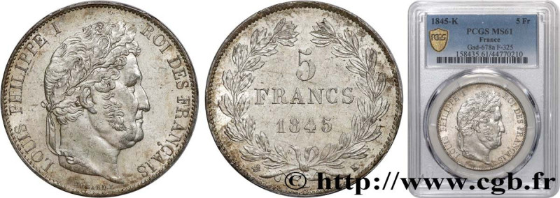 LOUIS-PHILIPPE I
Type : 5 francs IIIe type Domard 
Date : 1845 
Mint name / Town...