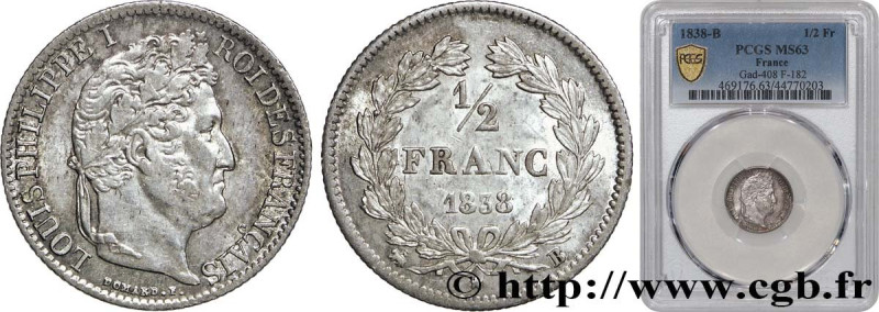 LOUIS-PHILIPPE I
Type : 1/2 franc Louis-Philippe 
Date : 1838 
Mint name / Town ...