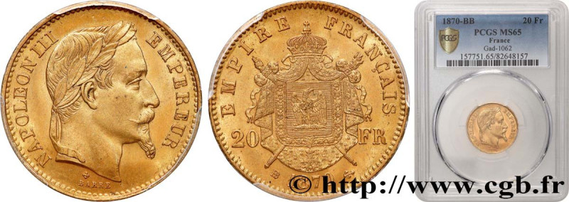 SECOND EMPIRE
Type : 20 francs or Napoléon III, tête laurée 
Date : 1870 
Mint n...