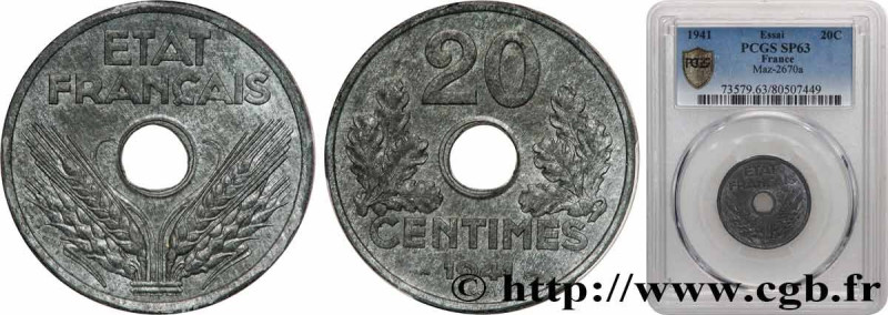 FRENCH STATE
Type : Essai-piéfort de 20 centimes État français 
Date : 1941 
Min...