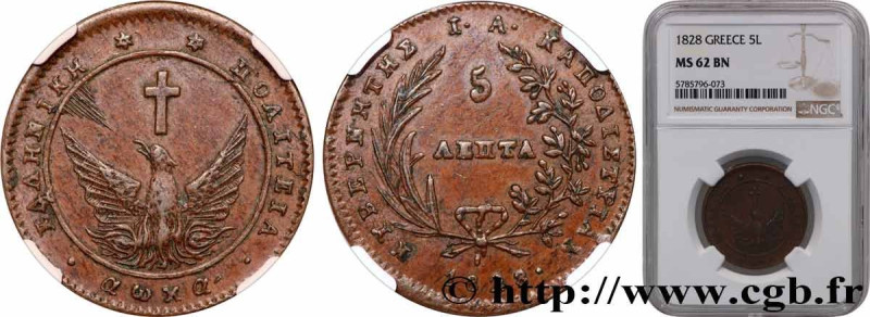 GREECE
Type : 5 Lepta Phoenix type cercle continu 
Date : 1828 
Quantity minted ...