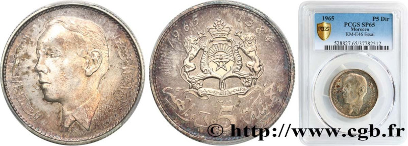 MOROCCO - HASSAN II
Type : Essai 5 Dirhams AH1384 
Date : 1965 
Mint name / Town...