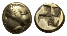 IONIA: Phokaia, EL hekte (1/6th stater) (10mm, 2.48 g), 387-326 BC, laureate female head left, hair in sakkos // quadripartite incuse square,