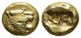 KINGS of LYDIA. temp. Alyattes – Kroisos. Circa 620/10-550/39 BC. EL Trite – Third Stater (12mm, 4.7 g). Sardes mint. Head of roaring lion right, "sun...