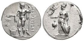PAMPHYLIA Side Circa 370/360 BC AR . Stater (21mm, 10.5 g) Apollo standing left by altar, holding patera and branch; eagle at feet to right. // Athena...