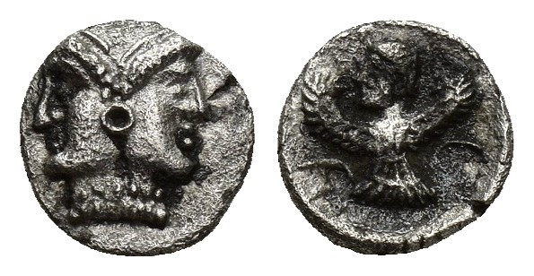CILICIA. Uncertain. (Circa 350 BC). AR Hemiobol. (7mm, 0.3 g) Obv: Janiform head...