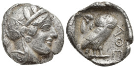 ATTICA. Athens. AR Tetradrachm (24mm, 16.88 g), ca. 440-404 B.C. Helmeted head of Athena right; Reverse: Owl standing head facing, olive sprig and cre...